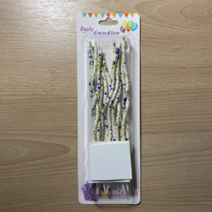 Хвиляста свічка, молочна в синьо-золоті краплі, розмір 15 см, 12 шт в наборі